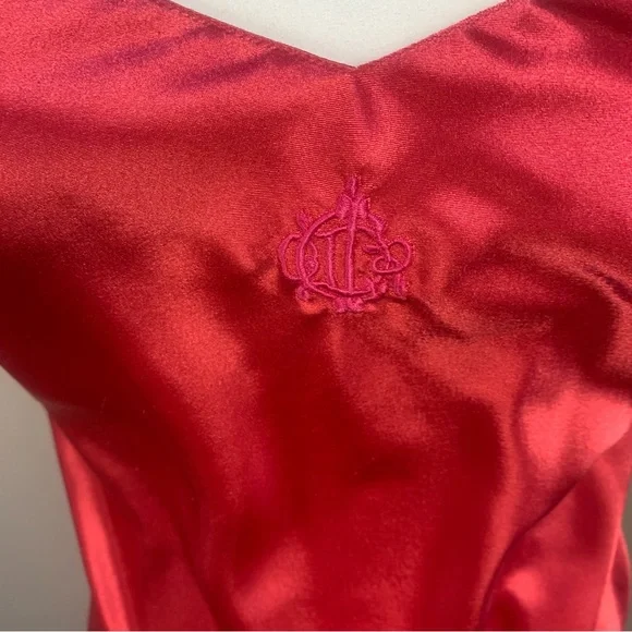Christian Dior VTG Satin Logo Embroidered Full Length Slip Dress - Picture 3 of 15